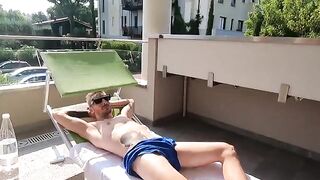 An Italian girl has sex with a guy on the balcony of her seaside villa