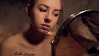 A hot girl does her makeup after a shower and sucks my dick