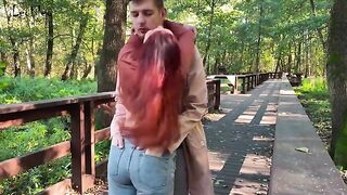 Babe fucked in public by a guy with a huge cock