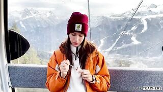 Naughty beauty gets fucked by stranger in mountain cableway