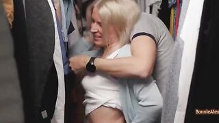 Spontaneous standing sex in dressing room with real couple