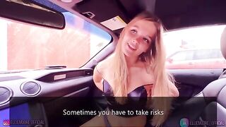 A beautiful girl in love has sex in the car with a guy