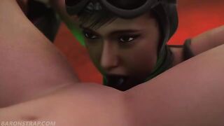 Catwoman and Powergirl in a hot lesbian bondage session