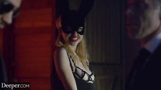 Blonde Chloe Cherry gets her tight asshole gapped by a ruthless FMM group