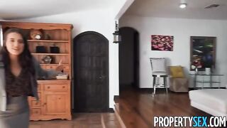 A hot brunette real estate agent convinces her picky client to buy a house
