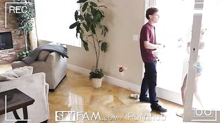 A step sister gets caught sneaking into the room for sex