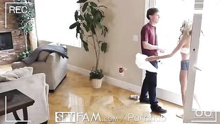 A step sister gets caught sneaking into the room for sex