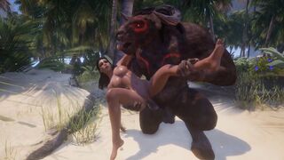 Big-boobed girl is being fucked by two monsters with huge cocks