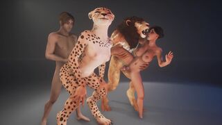 A hot chick is fucking with a big furry monster